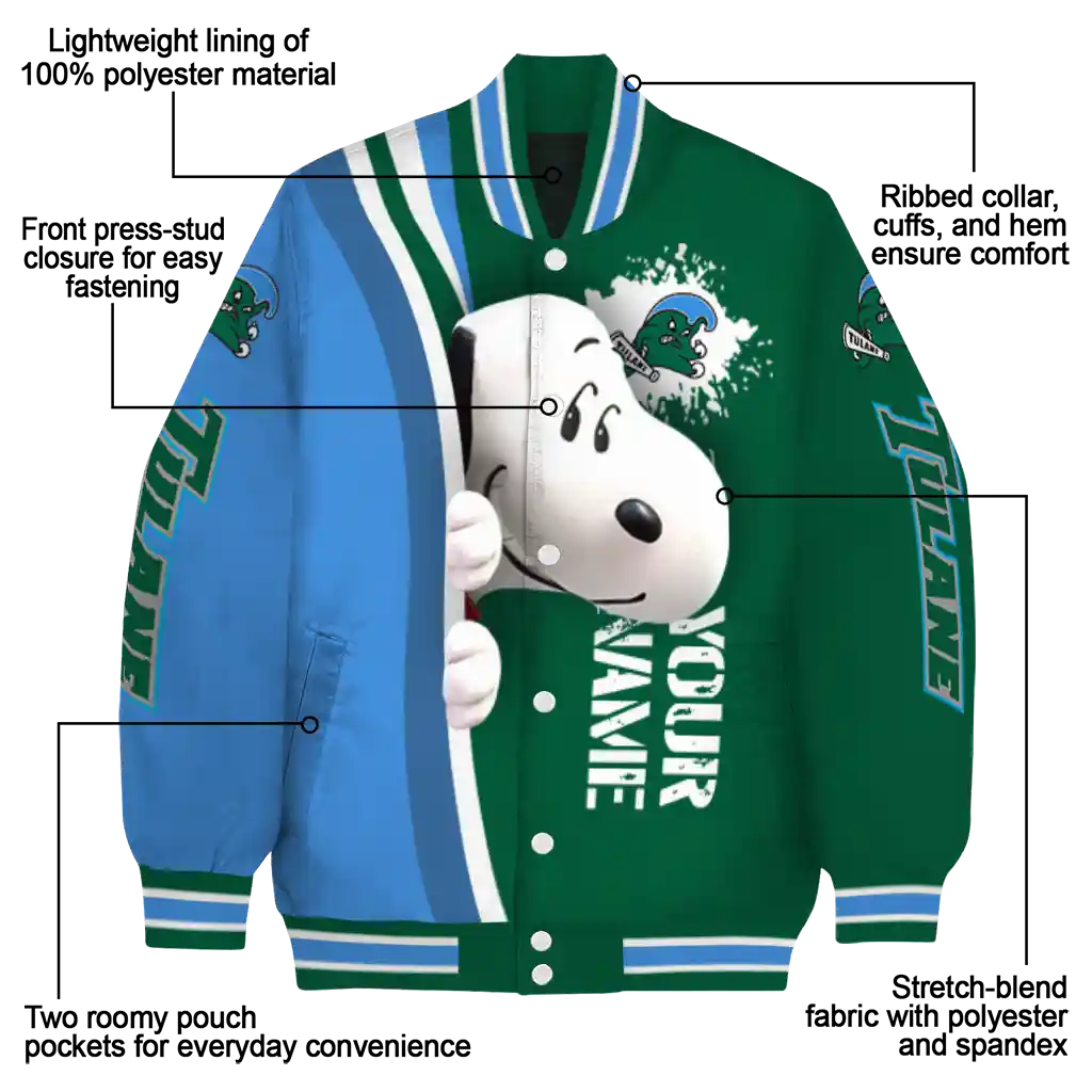 customized tulane green wave snoopy head green varsity jacket new arrival customized tulane green wave snoopy head green varsity jacket new arrival