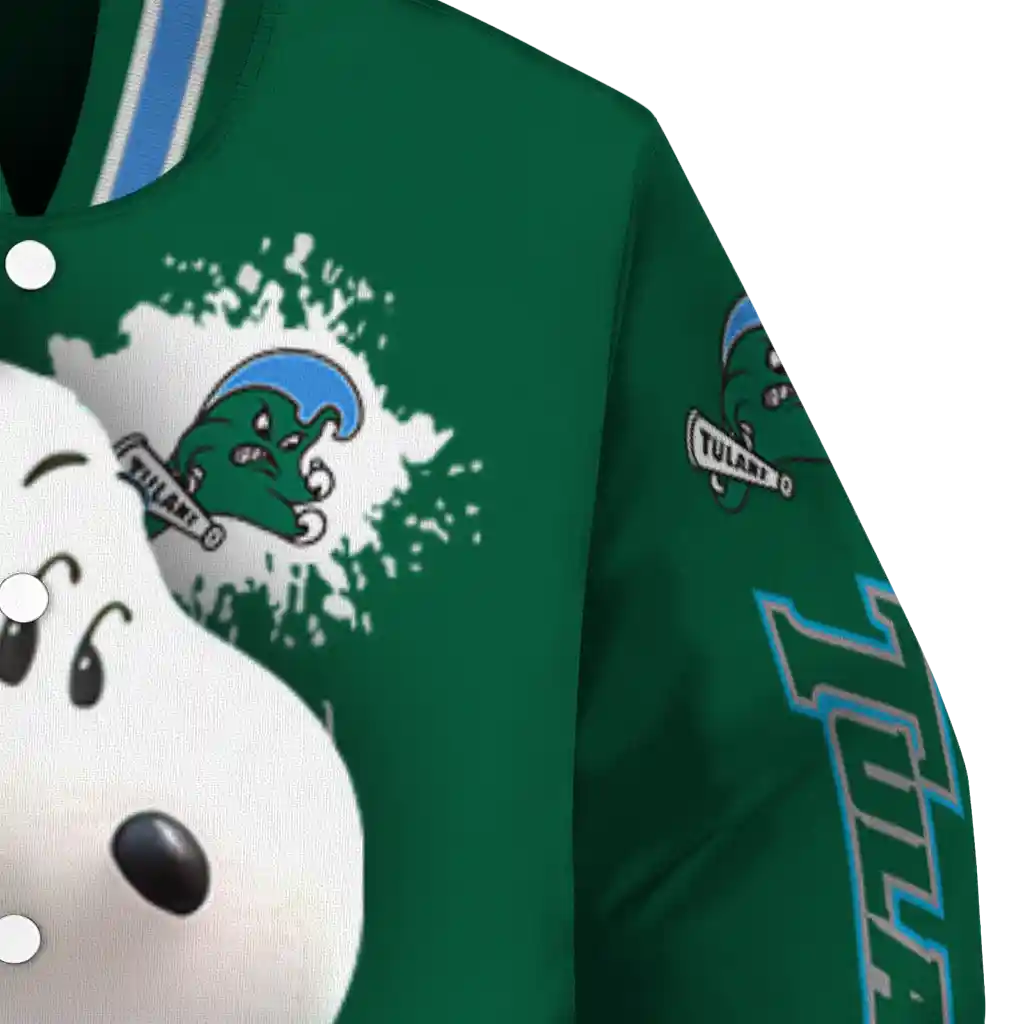 customized tulane green wave snoopy head green varsity jacket premium grade customized tulane green wave snoopy head green varsity jacket premium grade