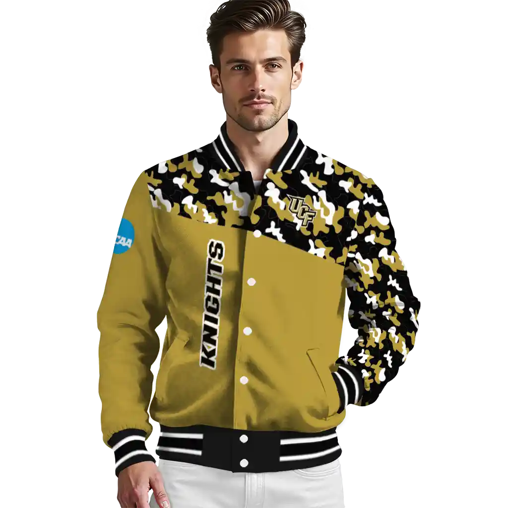 customized ucf knights camouflage splash gold varsity jacket high quality customized ucf knights camouflage splash gold varsity jacket high quality