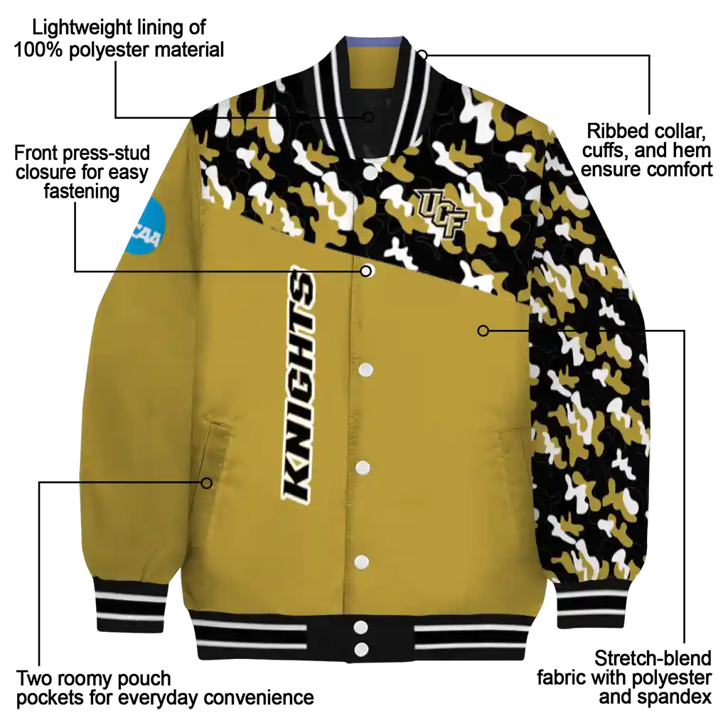 customized ucf knights camouflage splash gold varsity jacket new arrival customized ucf knights camouflage splash gold varsity jacket new arrival