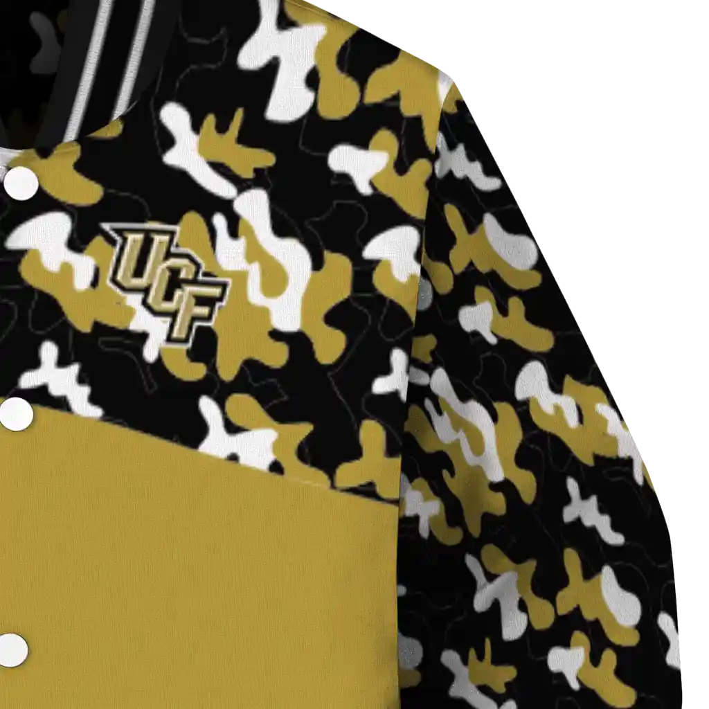 customized ucf knights camouflage splash gold varsity jacket premium grade customized ucf knights camouflage splash gold varsity jacket premium grade