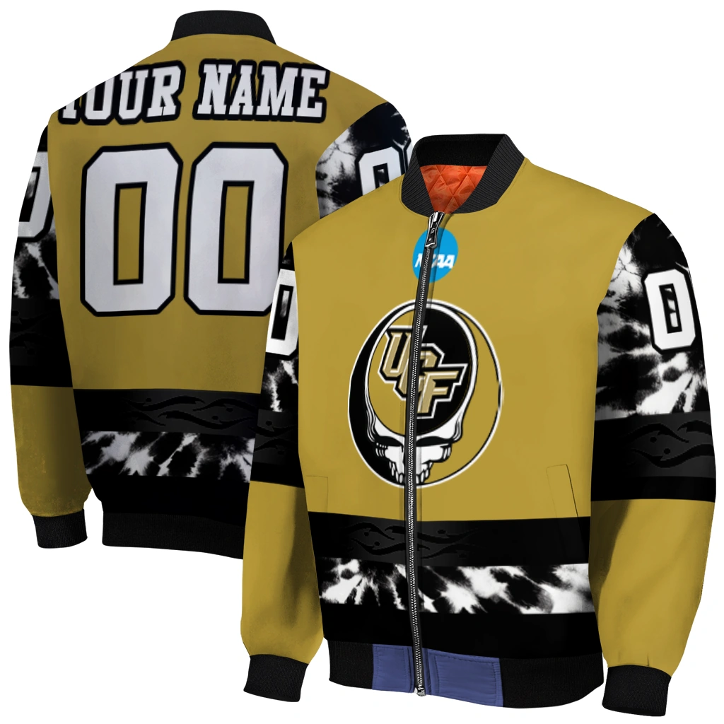customized ucf knights circle skull gold black bomber jacket best selling customized ucf knights circle skull gold black bomber jacket best selling