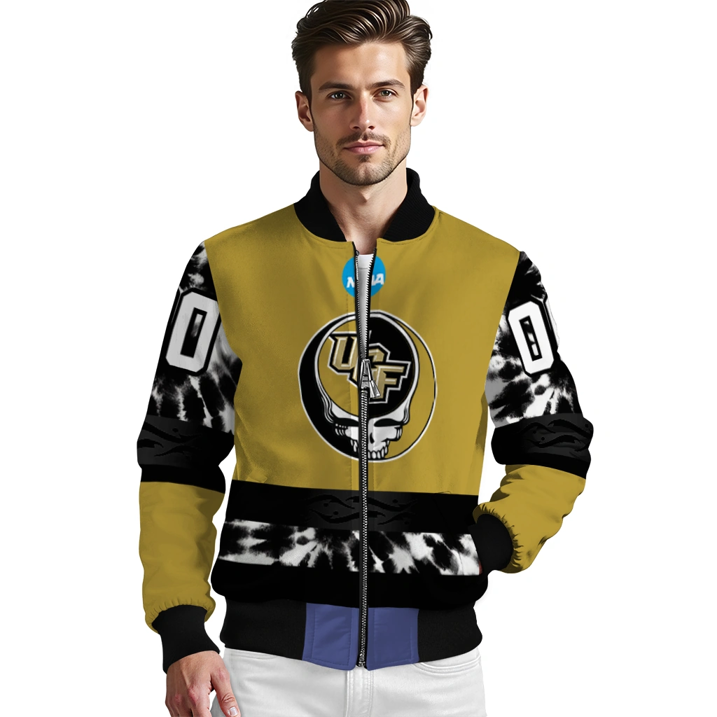 customized ucf knights circle skull gold black bomber jacket high quality customized ucf knights circle skull gold black bomber jacket high quality