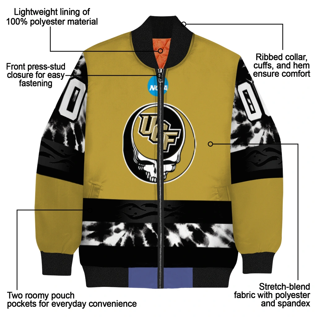 customized ucf knights circle skull gold black bomber jacket new arrival customized ucf knights circle skull gold black bomber jacket new arrival