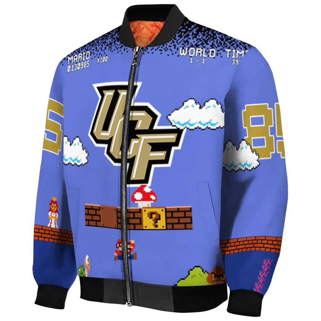 customized ucf knights mario blocks blue black bomber jacket fashion forward customized ucf knights mario blocks blue black bomber jacket fashion forward
