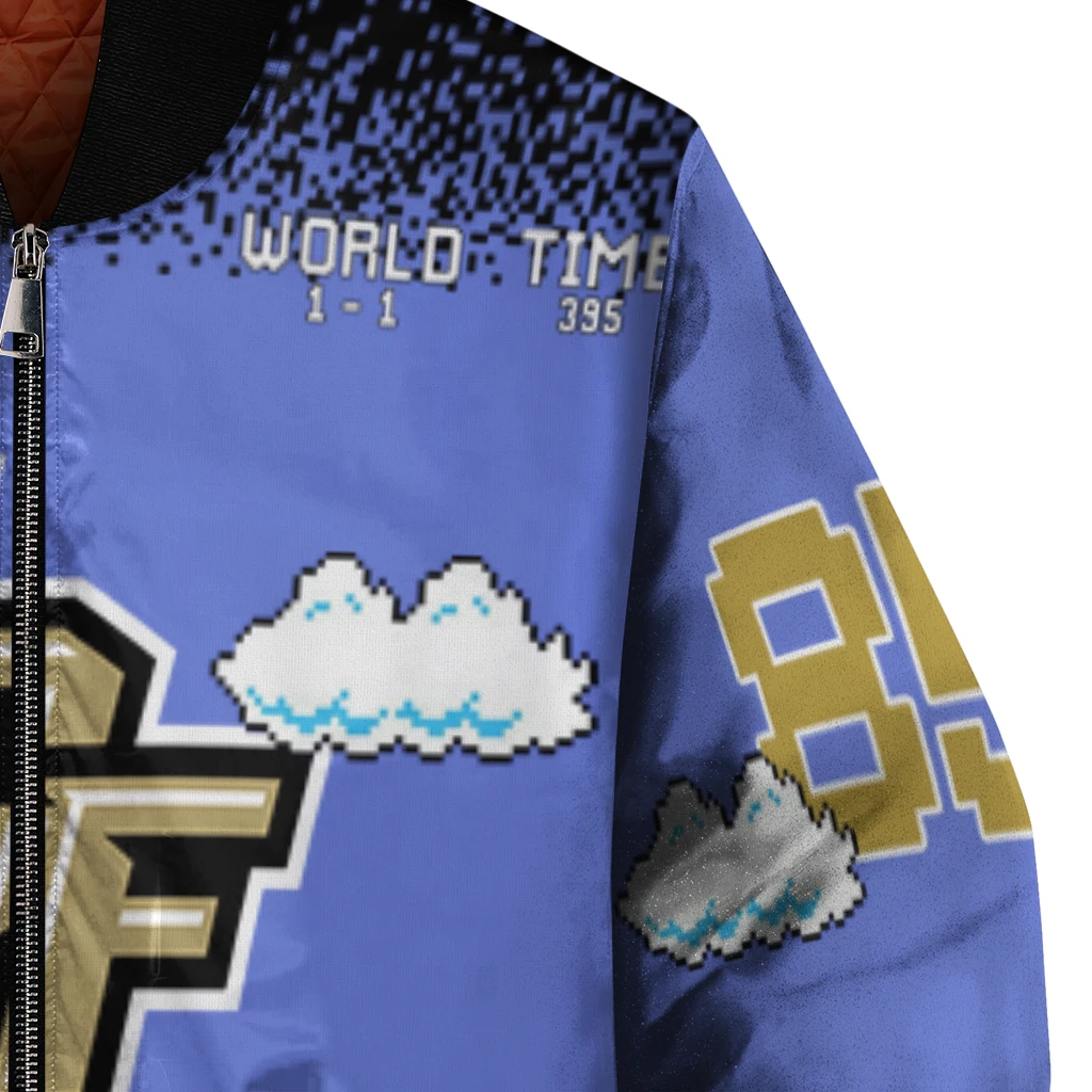 customized ucf knights mario blocks blue black bomber jacket premium grade customized ucf knights mario blocks blue black bomber jacket premium grade