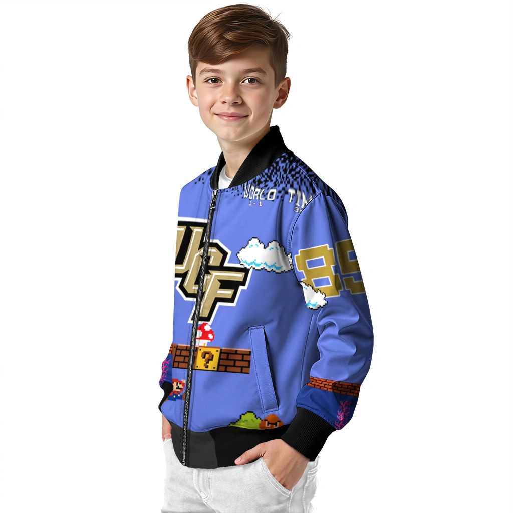 customized ucf knights mario blocks blue black bomber jacket trendy customized ucf knights mario blocks blue black bomber jacket trendy