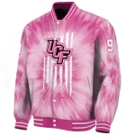 customized ucf knights pink tie dye pink varsity jacket best selling