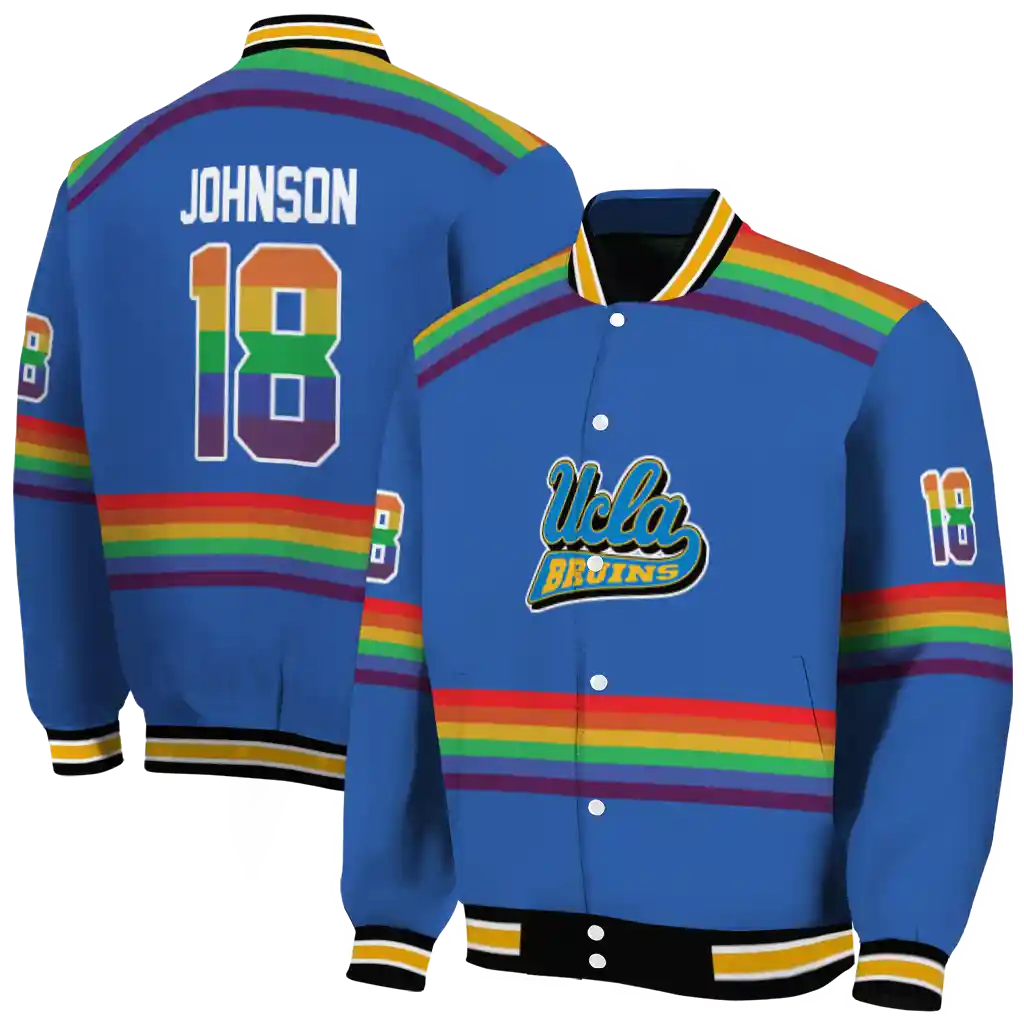 customized ucla bruins rainbow jersey number blue varsity jacket fashion forward customized ucla bruins rainbow jersey number blue varsity jacket fashion forward