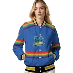 customized ucla bruins rainbow jersey number blue varsity jacket best selling
