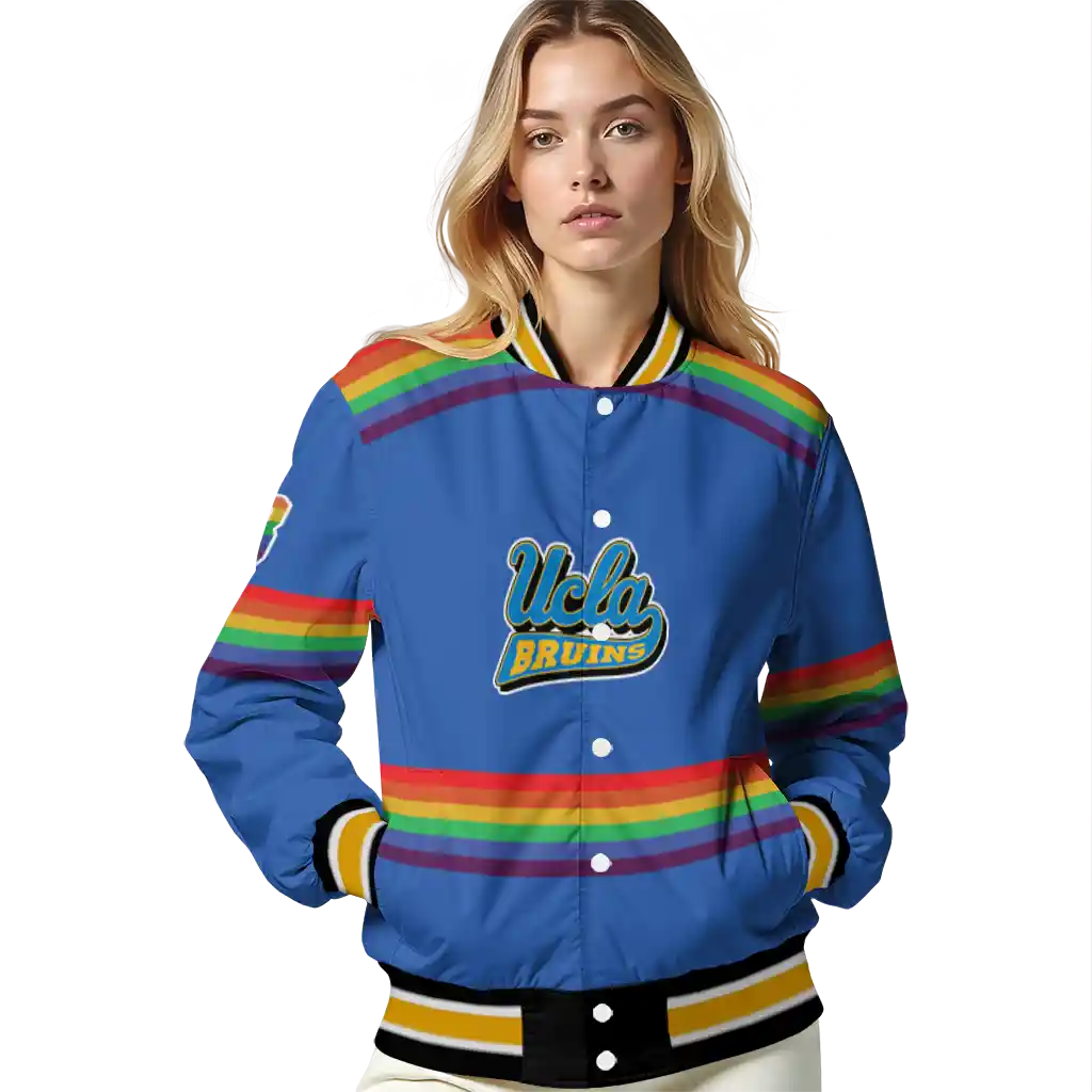 customized ucla bruins rainbow jersey number blue varsity jacket latest model customized ucla bruins rainbow jersey number blue varsity jacket latest model