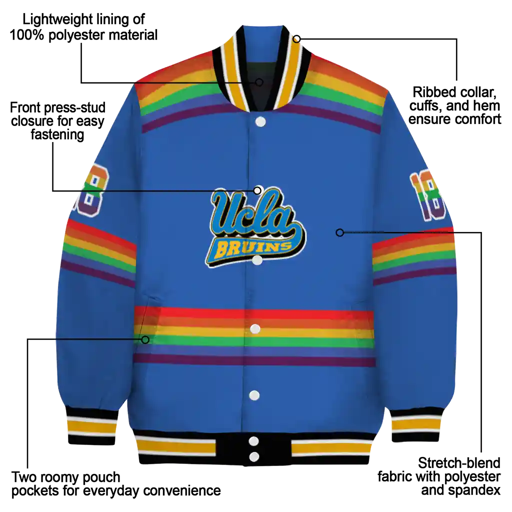 customized ucla bruins rainbow jersey number blue varsity jacket new arrival customized ucla bruins rainbow jersey number blue varsity jacket new arrival