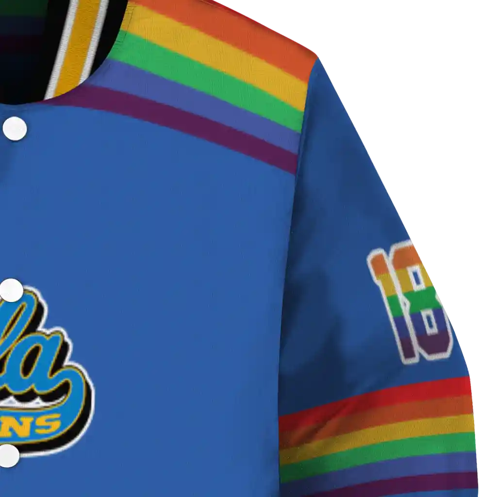 customized ucla bruins rainbow jersey number blue varsity jacket premium grade customized ucla bruins rainbow jersey number blue varsity jacket premium grade