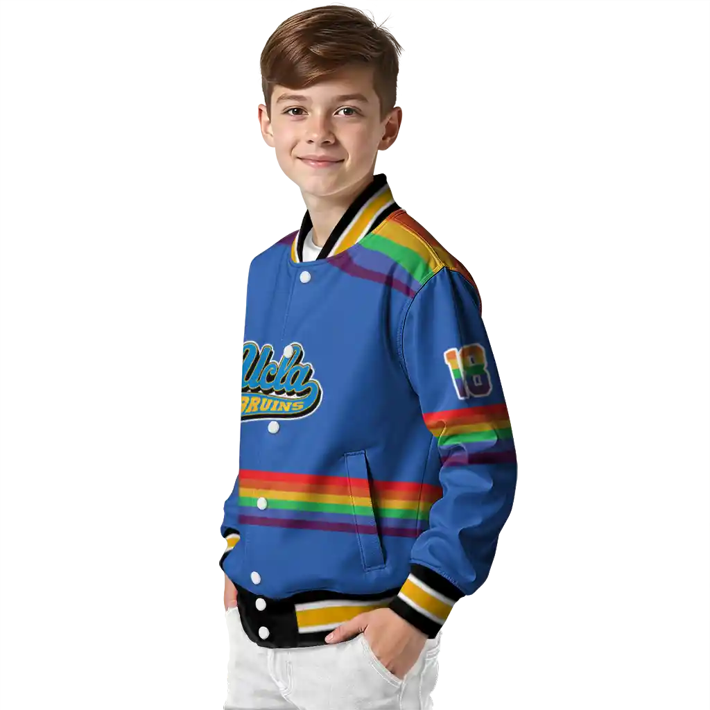 customized ucla bruins rainbow jersey number blue varsity jacket trendy customized ucla bruins rainbow jersey number blue varsity jacket trendy