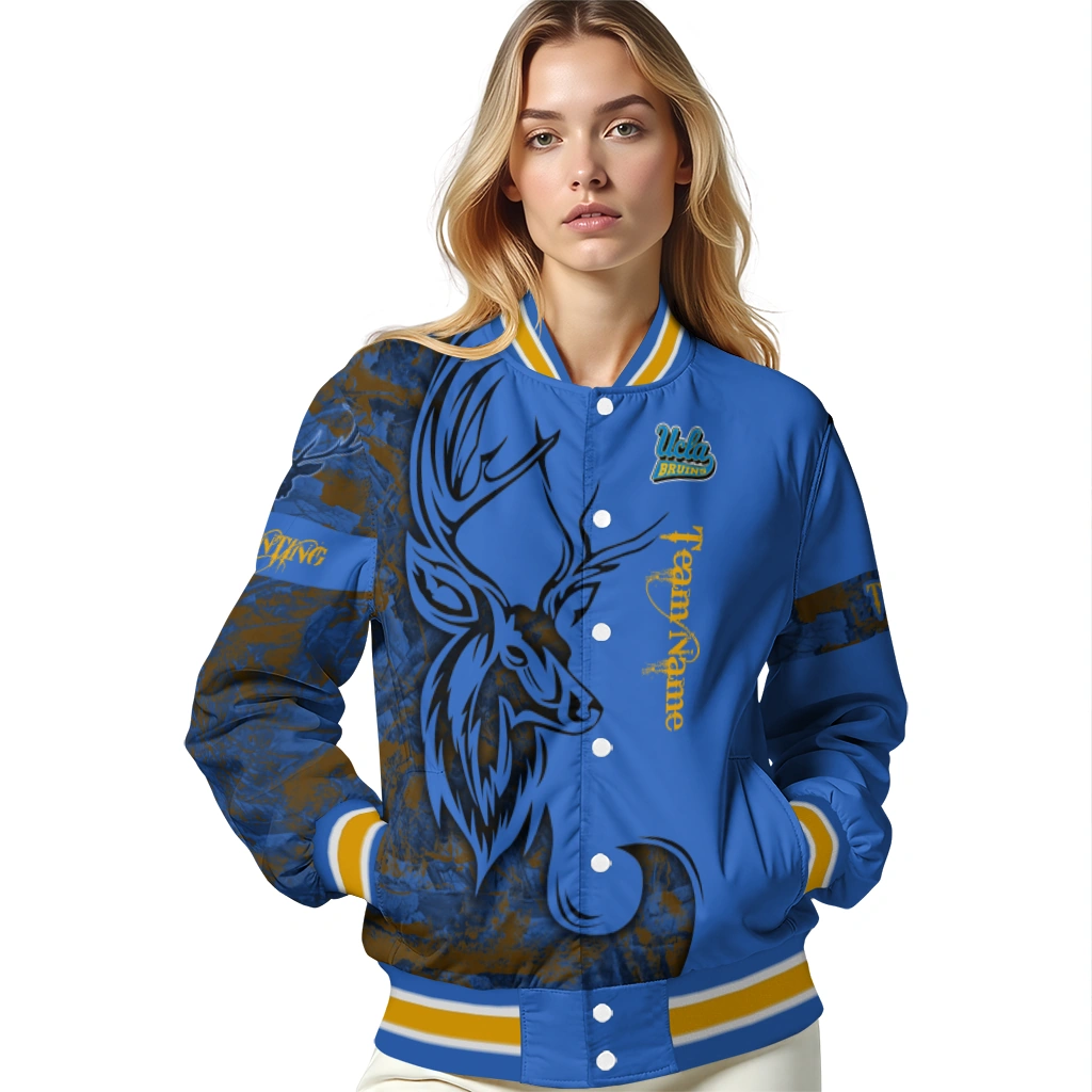 customized ucla bruins tribal deer art blue varsity jacket latest model customized ucla bruins tribal deer art blue varsity jacket latest model