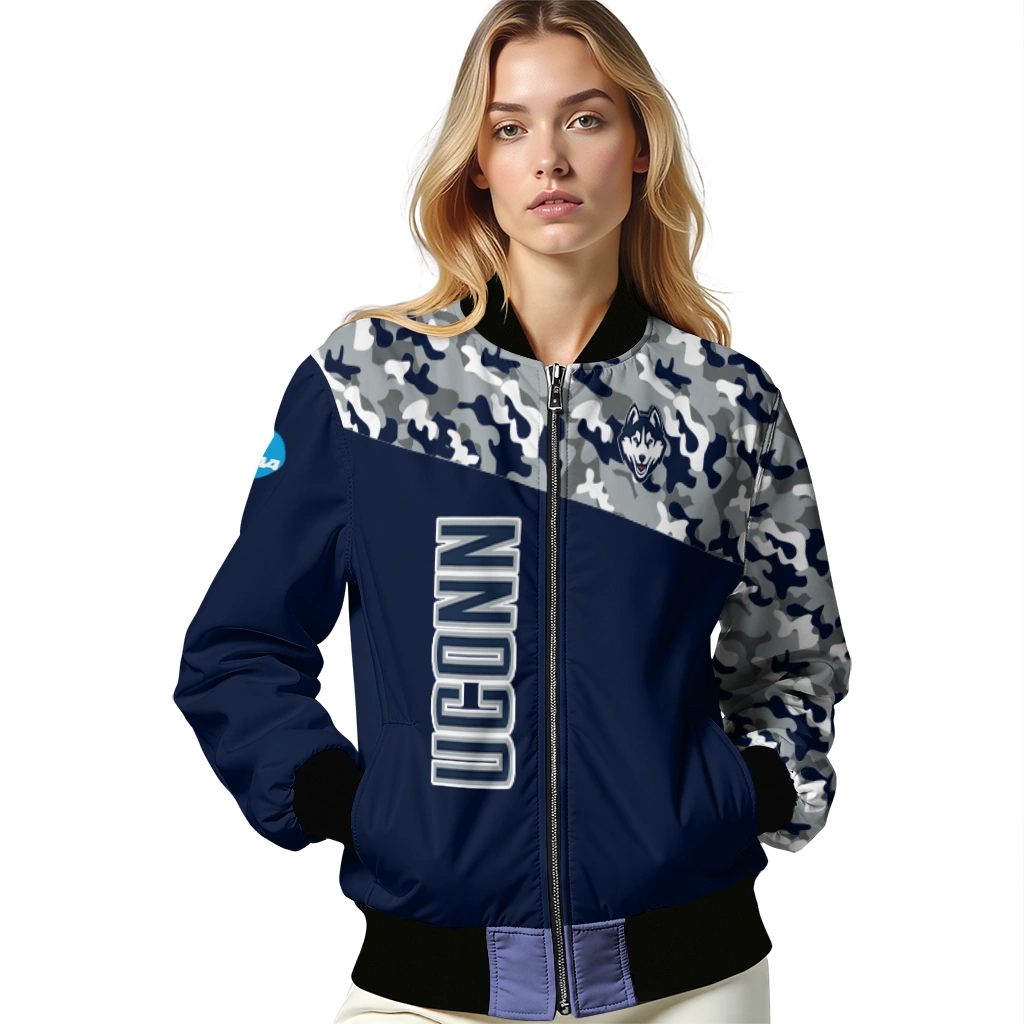 customized uconn huskies camouflage splash blue bomber jacket latest model customized uconn huskies camouflage splash blue bomber jacket latest model