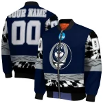 customized uconn huskies circle skull blue black bomber jacket best selling