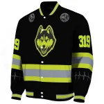 customized uconn huskies heartbeat accent black green varsity jacket best selling