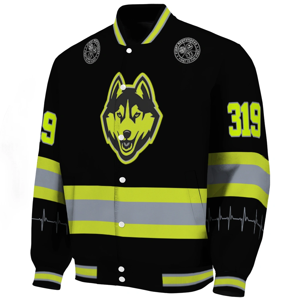 customized uconn huskies heartbeat accent black green varsity jacket best selling customized uconn huskies heartbeat accent black green varsity jacket best selling