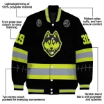 customized uconn huskies heartbeat accent black green varsity jacket best selling