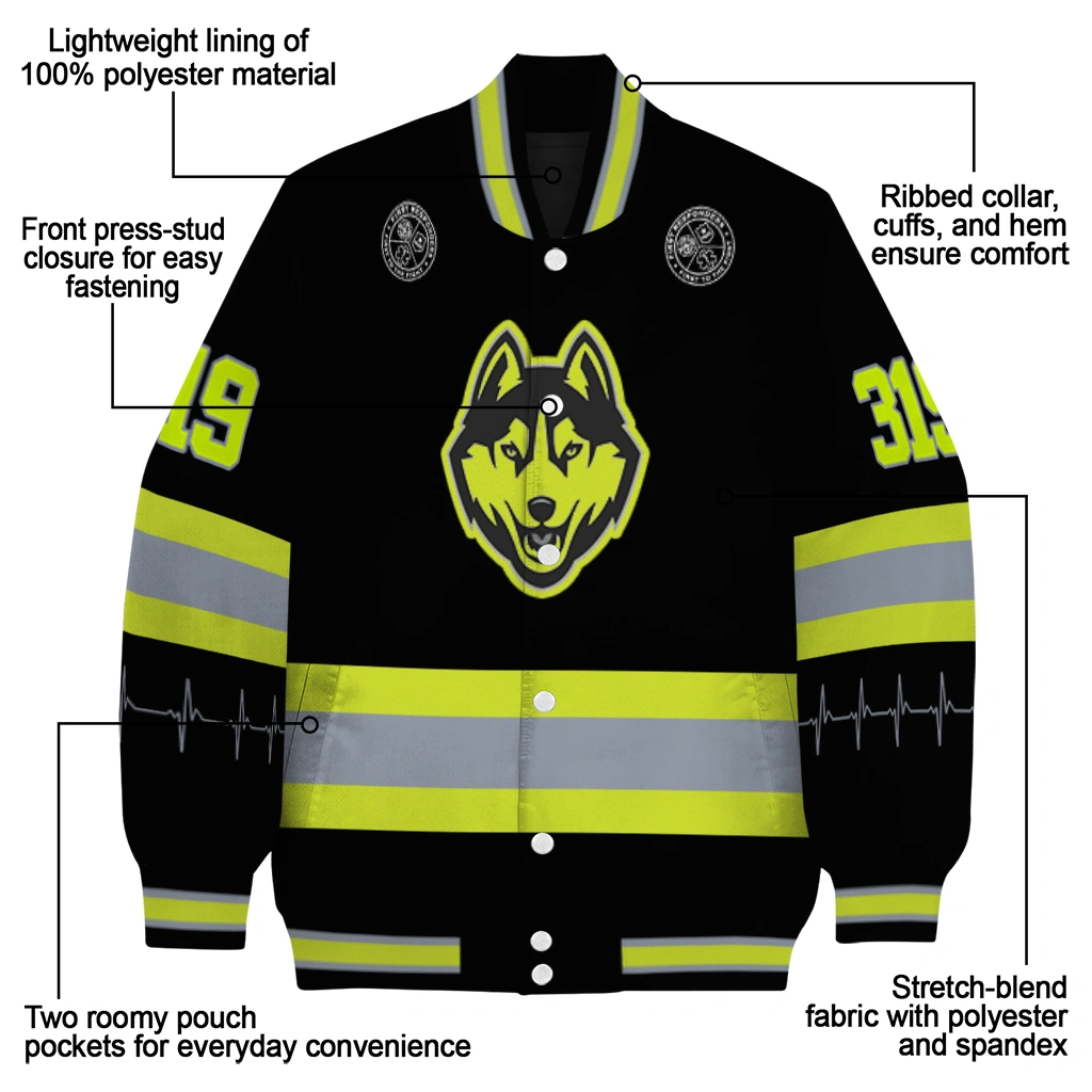 customized uconn huskies heartbeat accent black green varsity jacket new arrival customized uconn huskies heartbeat accent black green varsity jacket new arrival