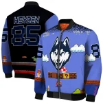 customized uconn huskies mario blocks blue black bomber jacket best selling