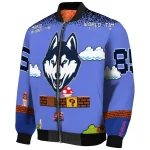 customized uconn huskies mario blocks blue black bomber jacket best selling
