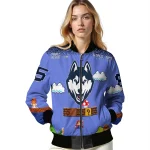 customized uconn huskies mario blocks blue black bomber jacket best selling