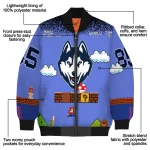 customized uconn huskies mario blocks blue black bomber jacket best selling