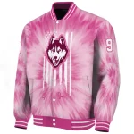 customized uconn huskies pink tie dye pink varsity jacket best selling
