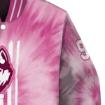 customized uconn huskies pink tie dye pink varsity jacket best selling