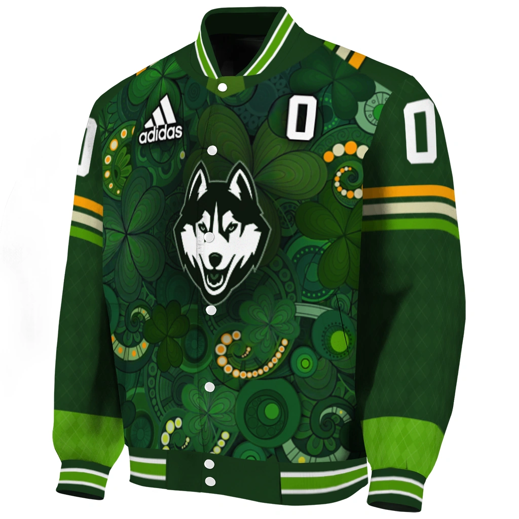 customized uconn huskies shamrock vortex green varsity jacket best selling customized uconn huskies shamrock vortex green varsity jacket best selling