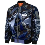 customized uconn huskies skull horde blue bomber jacket best selling