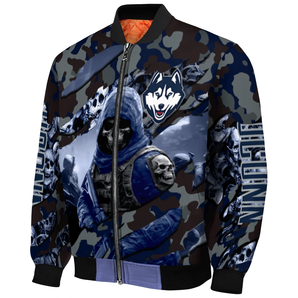 customized uconn huskies skull horde blue bomber jacket fashion forward customized uconn huskies skull horde blue bomber jacket fashion forward