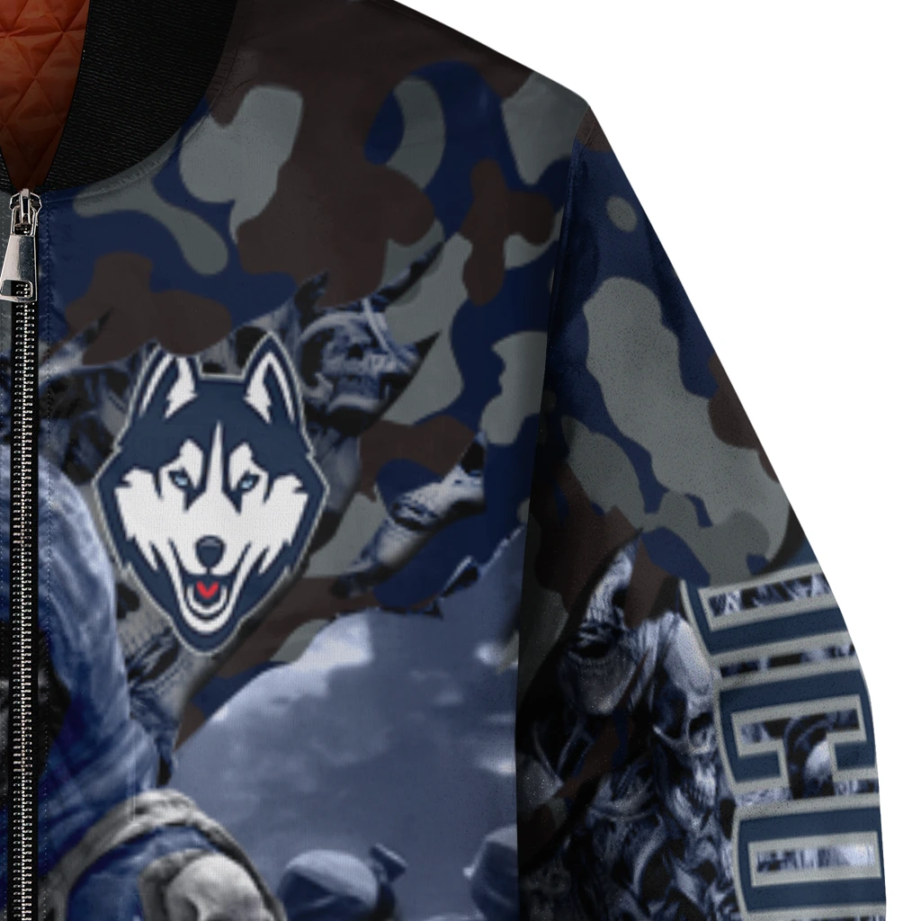 customized uconn huskies skull horde blue bomber jacket premium grade customized uconn huskies skull horde blue bomber jacket premium grade
