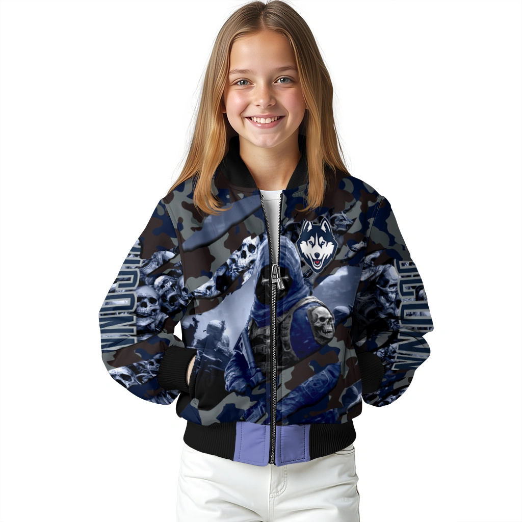 customized uconn huskies skull horde blue bomber jacket top rated customized uconn huskies skull horde blue bomber jacket top rated
