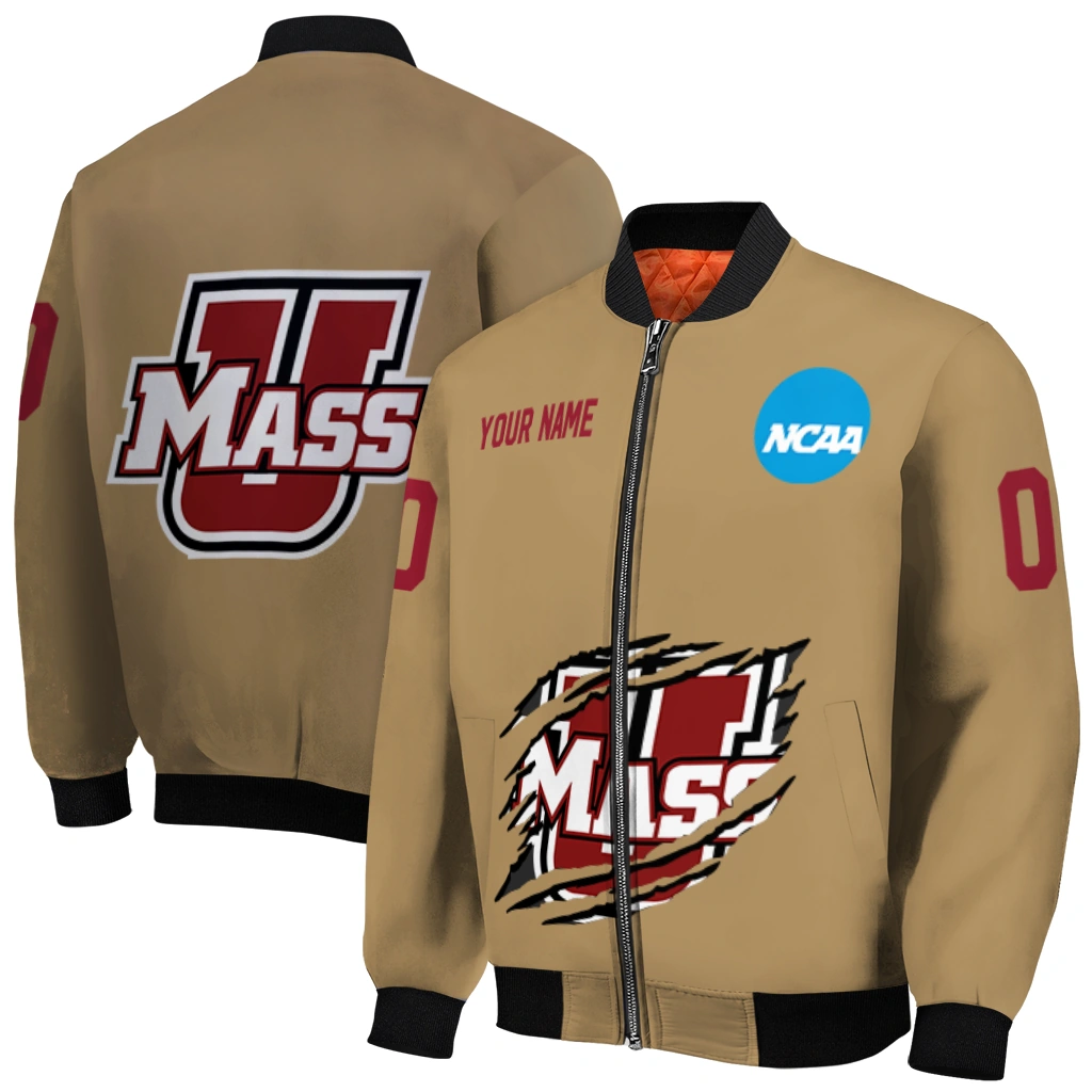 customized umass minutemen claw effect beige bomber jacket best selling customized umass minutemen claw effect beige bomber jacket best selling