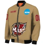 customized umass minutemen claw effect beige bomber jacket best selling