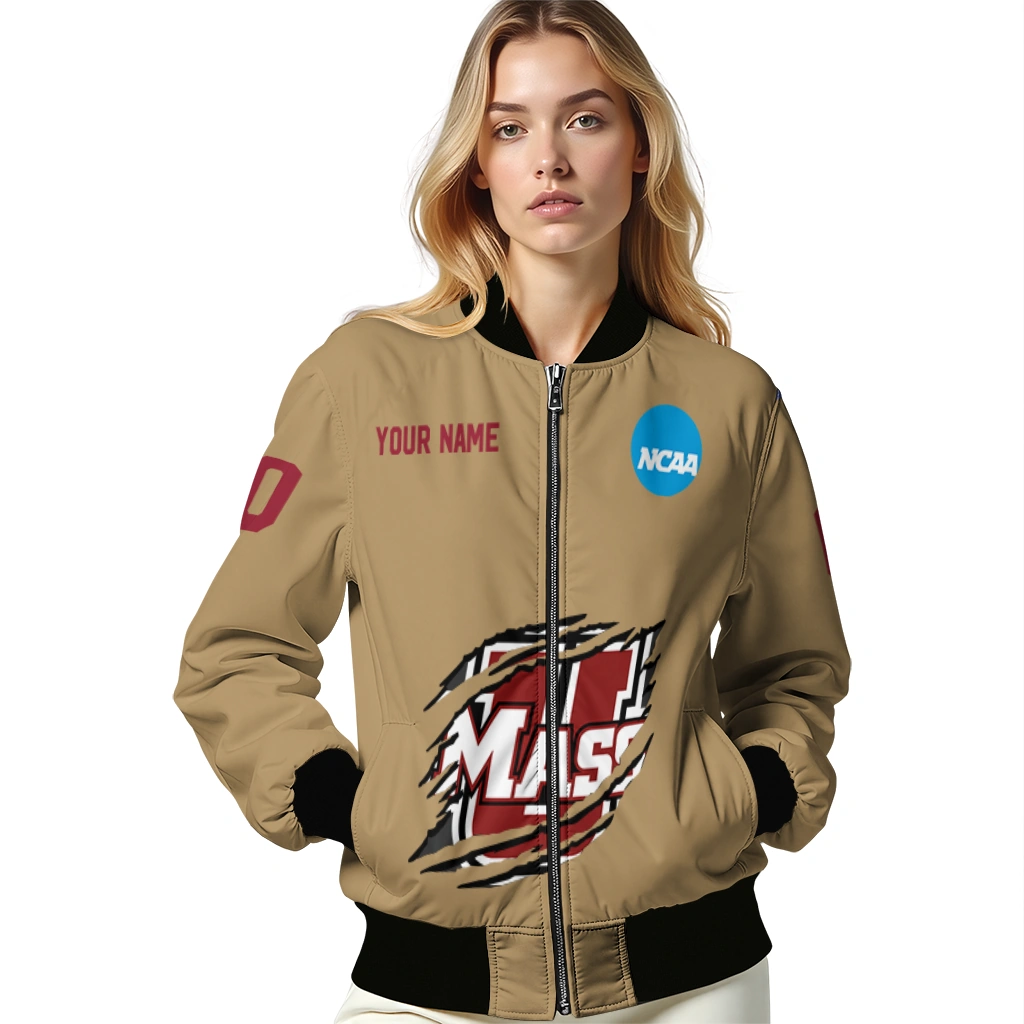 customized umass minutemen claw effect beige bomber jacket latest model customized umass minutemen claw effect beige bomber jacket latest model