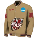 customized umass minutemen claw effect beige varsity jacket best selling