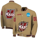customized umass minutemen claw effect beige varsity jacket best selling