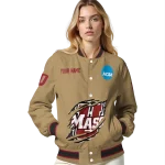 customized umass minutemen claw effect beige varsity jacket best selling