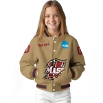 customized umass minutemen claw effect beige varsity jacket best selling