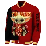 customized usc trojans adorable yoda red black varsity jacket best selling