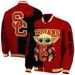customized usc trojans adorable yoda red black varsity jacket best selling