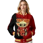 customized usc trojans adorable yoda red black varsity jacket best selling