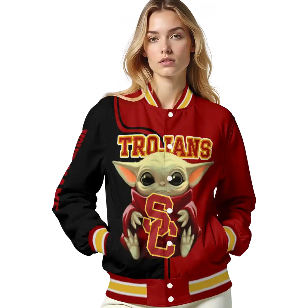 customized usc trojans adorable yoda red black varsity jacket latest model customized usc trojans adorable yoda red black varsity jacket latest model