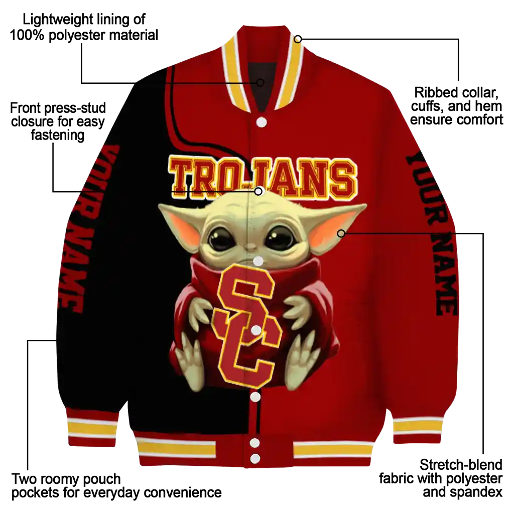 customized usc trojans adorable yoda red black varsity jacket new arrival customized usc trojans adorable yoda red black varsity jacket new arrival
