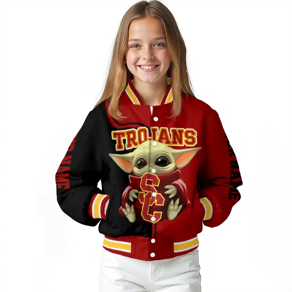 customized usc trojans adorable yoda red black varsity jacket top rated customized usc trojans adorable yoda red black varsity jacket top rated