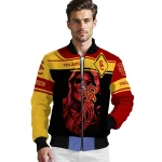 customized usc trojans reaper hands red black bomber jacket best selling